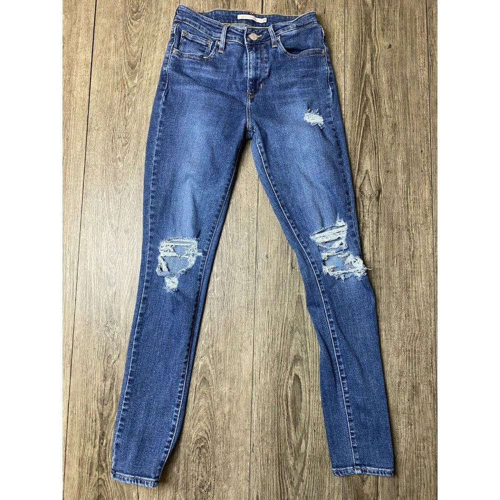 Levi's 721 High Rise Skinny Distressed Medium Wash Denim Jeans Women's Size 26